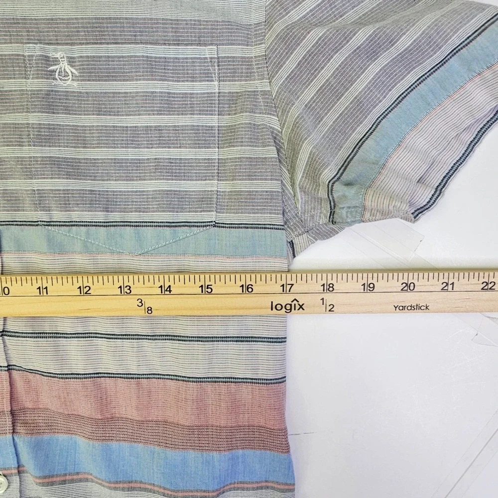 Original Penguin Mens Heritage Slim Fit Striped Short Sleeve Button Up Shirt S - Picture 11 of 11